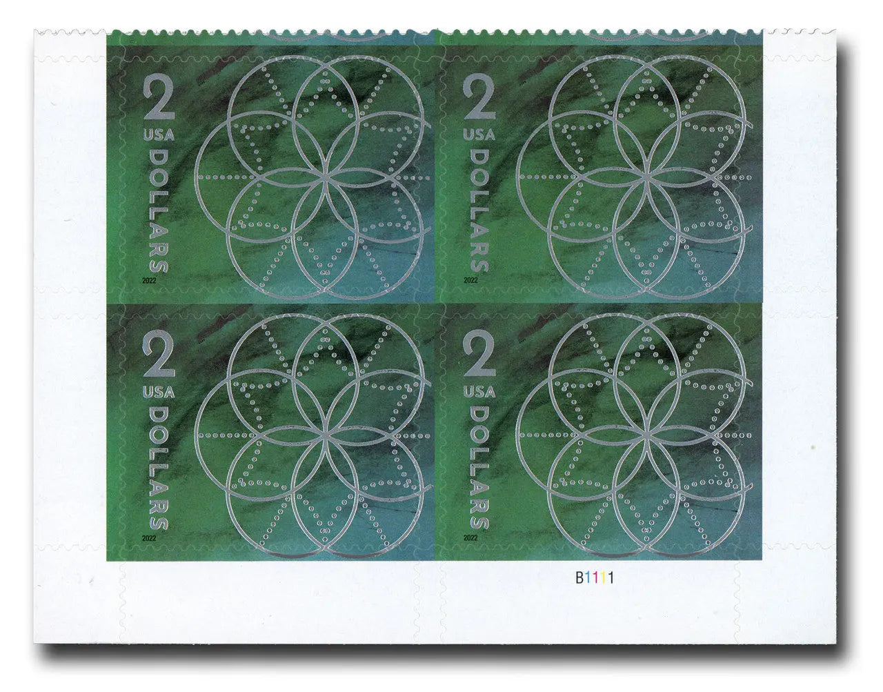 #.2022 two dollar floral geometry stamps
