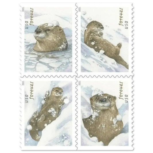 #.2021 US Otters in Snow Forever Postage Stamps