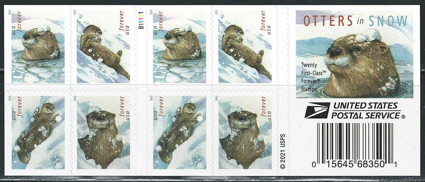 #.2021 US Otters in Snow Forever Postage Stamps