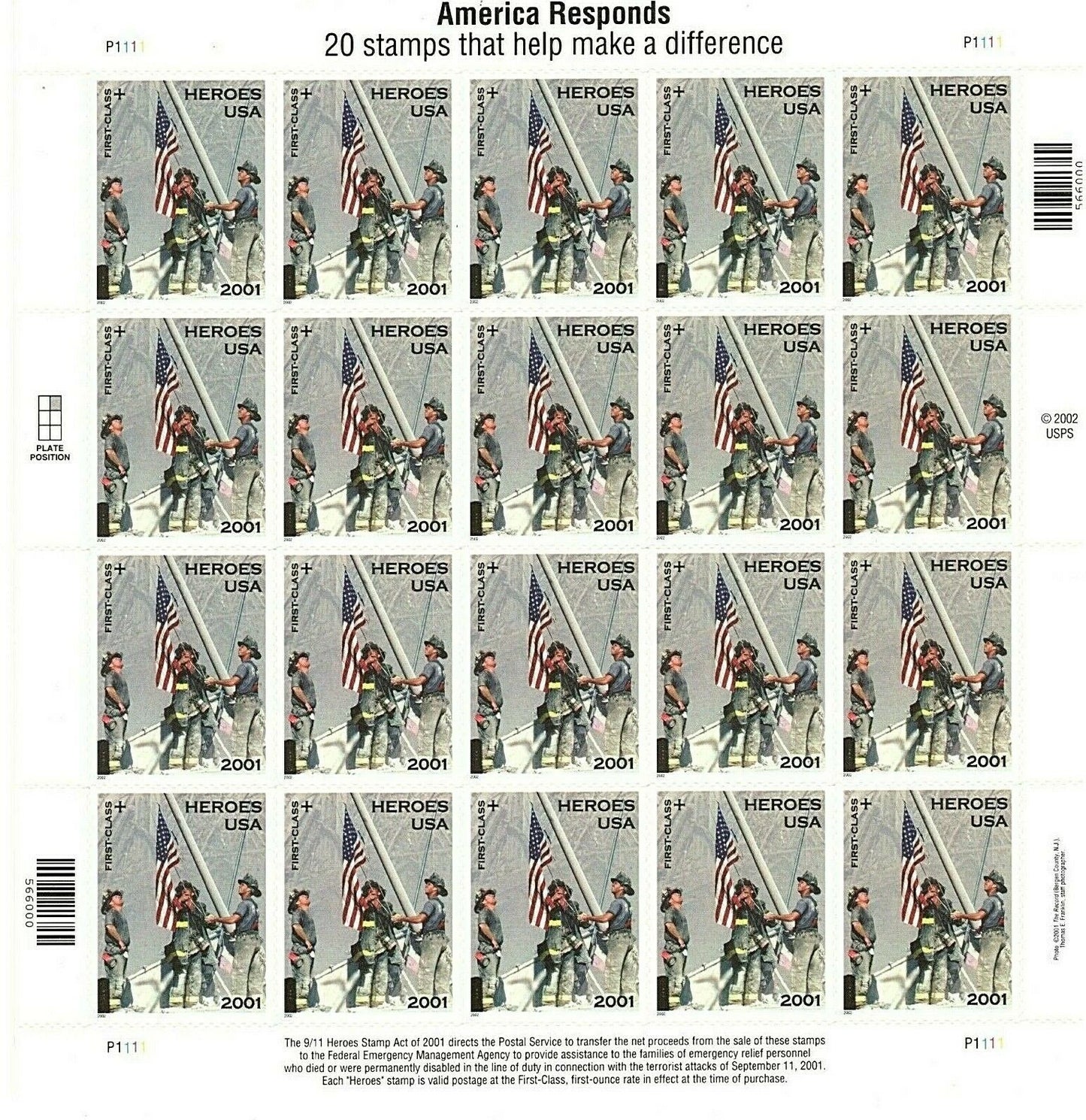 #.2001 US America Responds 9-11 Heroes Stamps