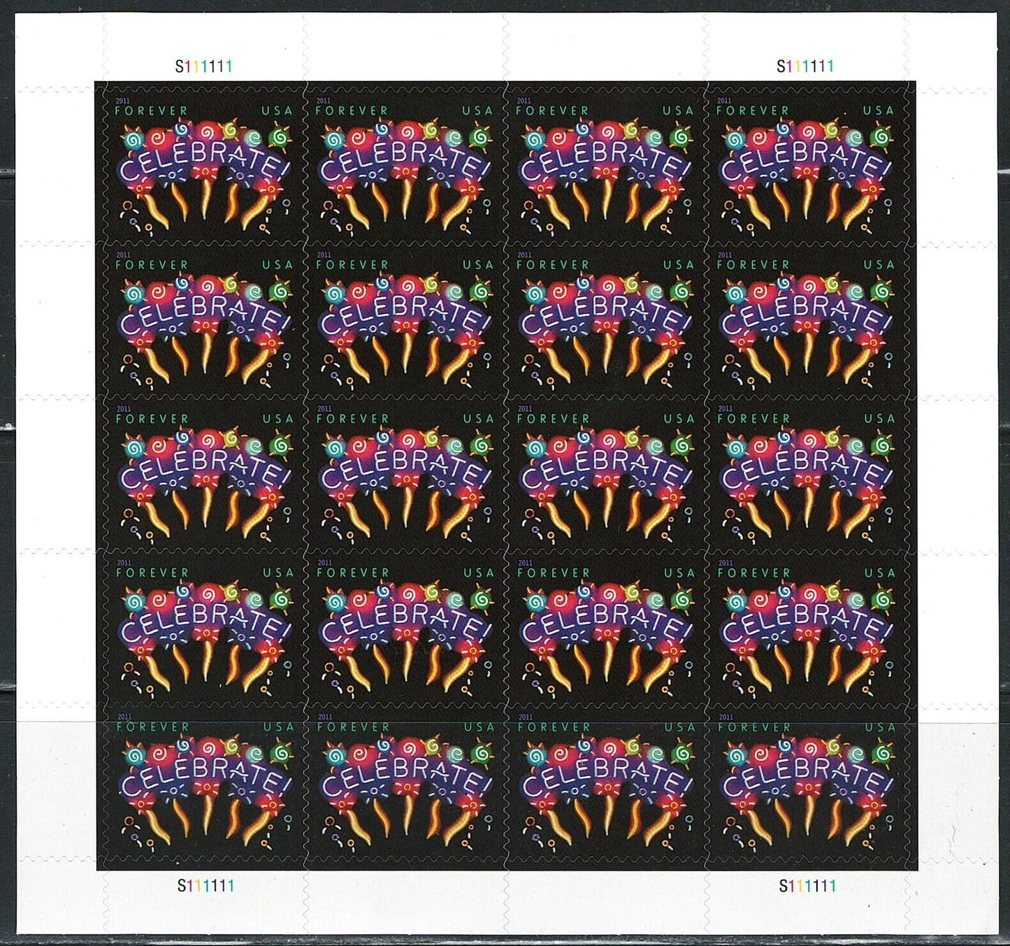 #.2011 US Neon Celebrate! Forever Stamps