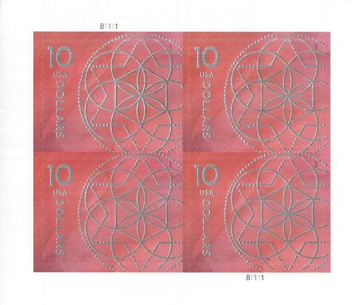 #.2023 US 10 Dollar Floral Geometry Stamps
