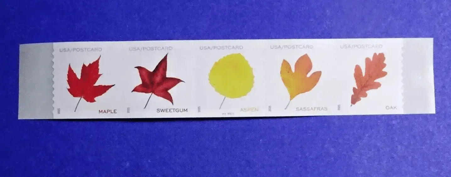#.2025 Vibrant Leaves Postcard Stamps Coil