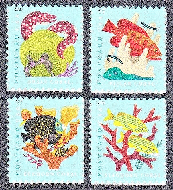 #.2019 US Coral Reefs Postcard Stamps