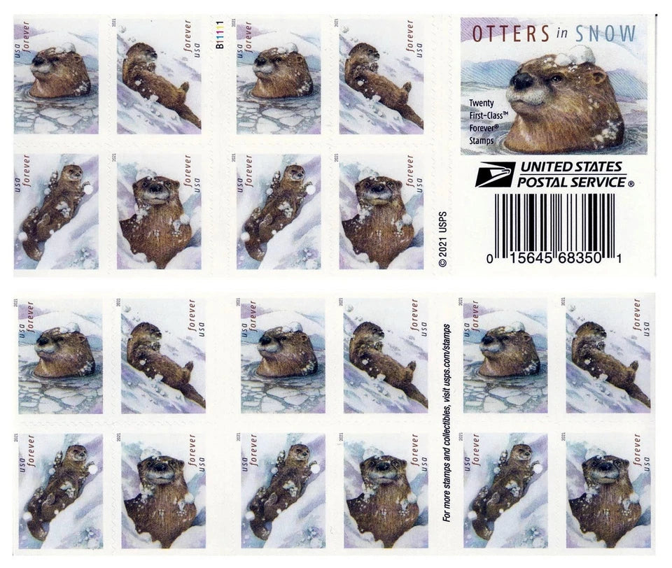 #.2021 US Otters in Snow Forever Postage Stamps