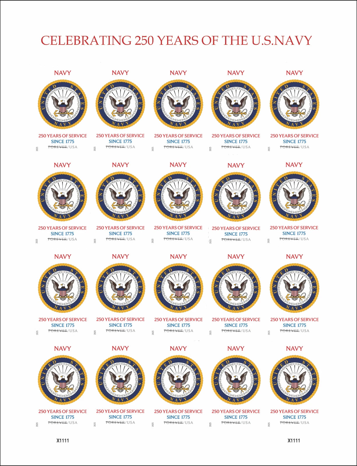 #.2025 U.S. Navy 250th Anniversary Commemorative Stamps