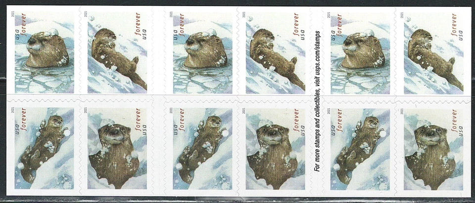 #.2021 US Otters in Snow Forever Postage Stamps