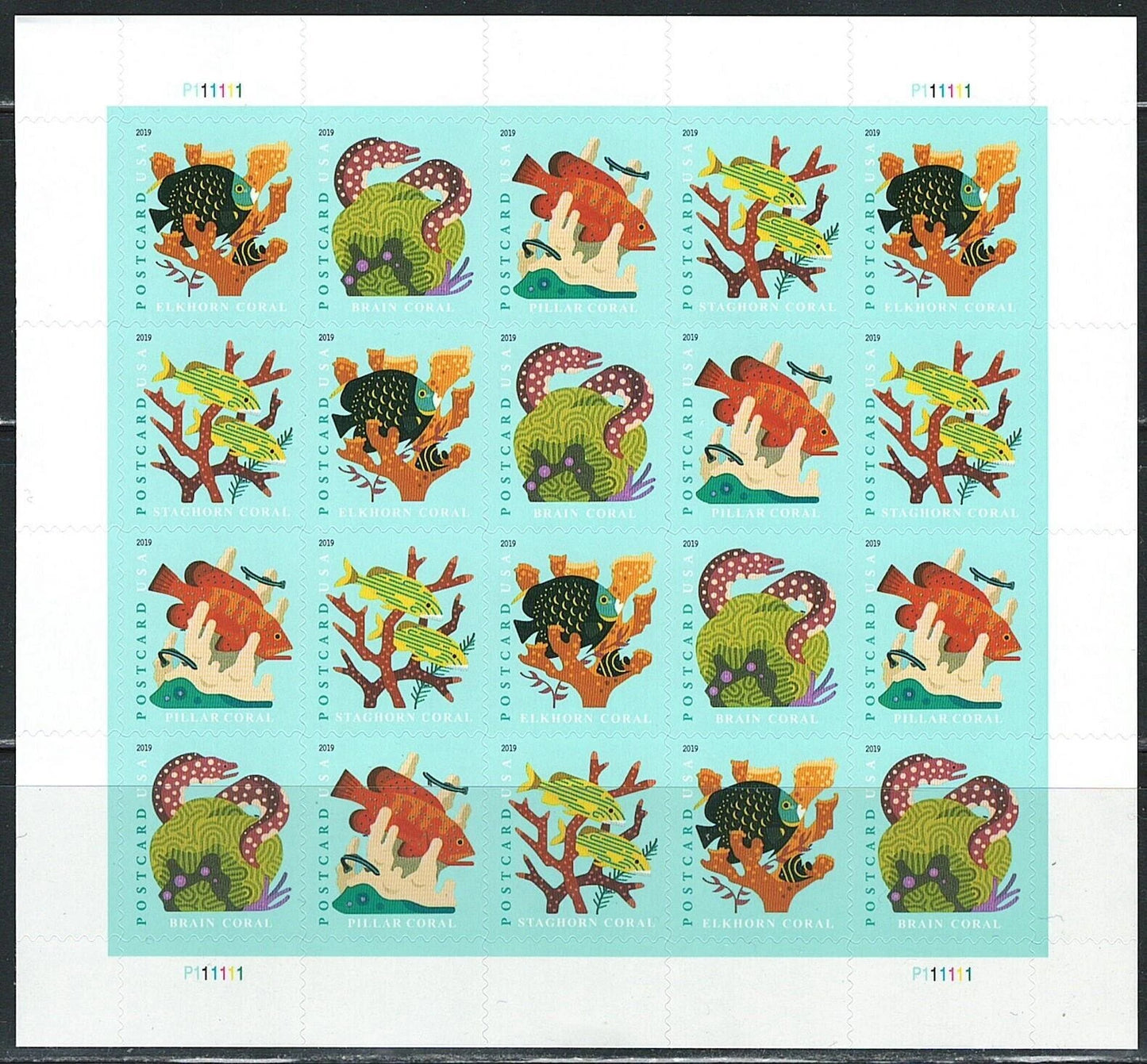 #.2019 US Coral Reefs Postcard Stamps