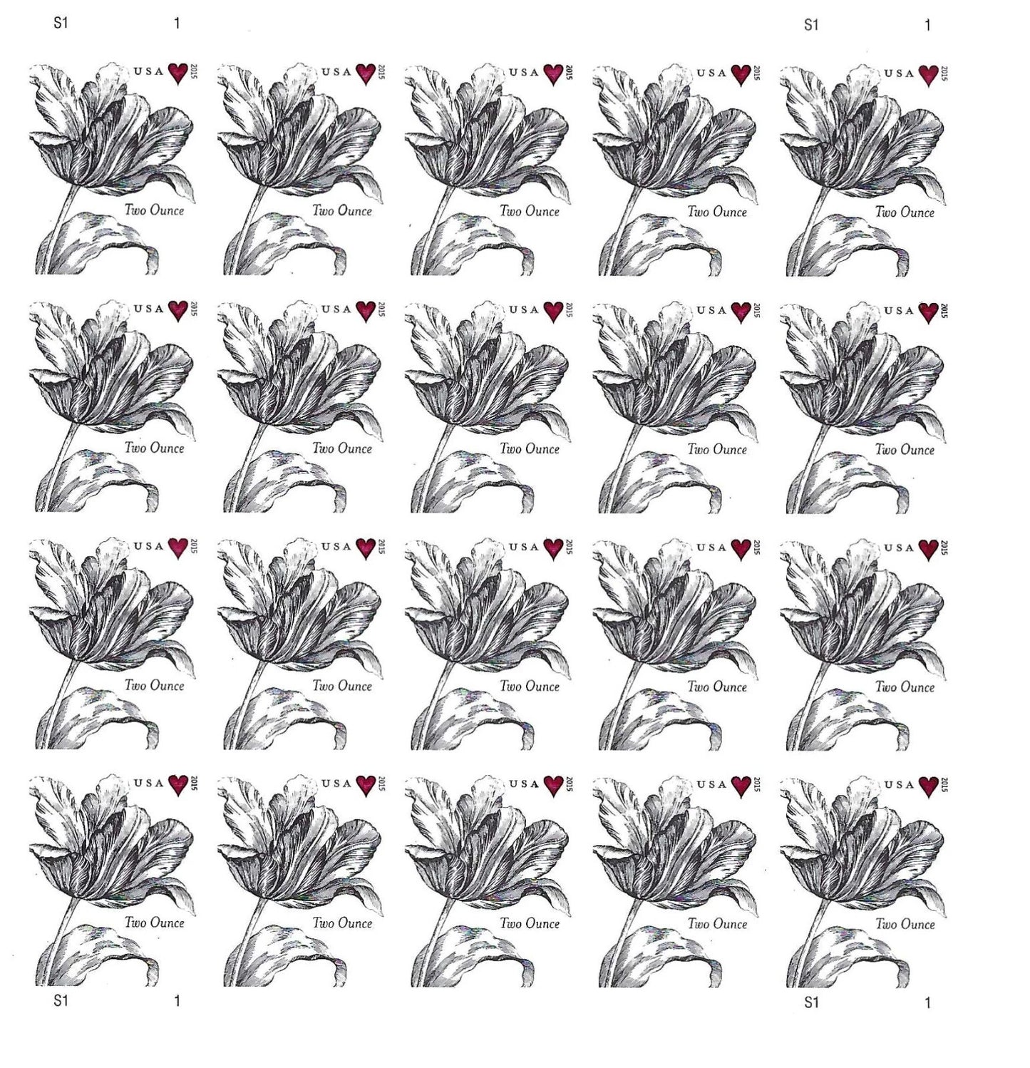 #.2015 Vintage Tulip Pane Postage Wedding Stamps