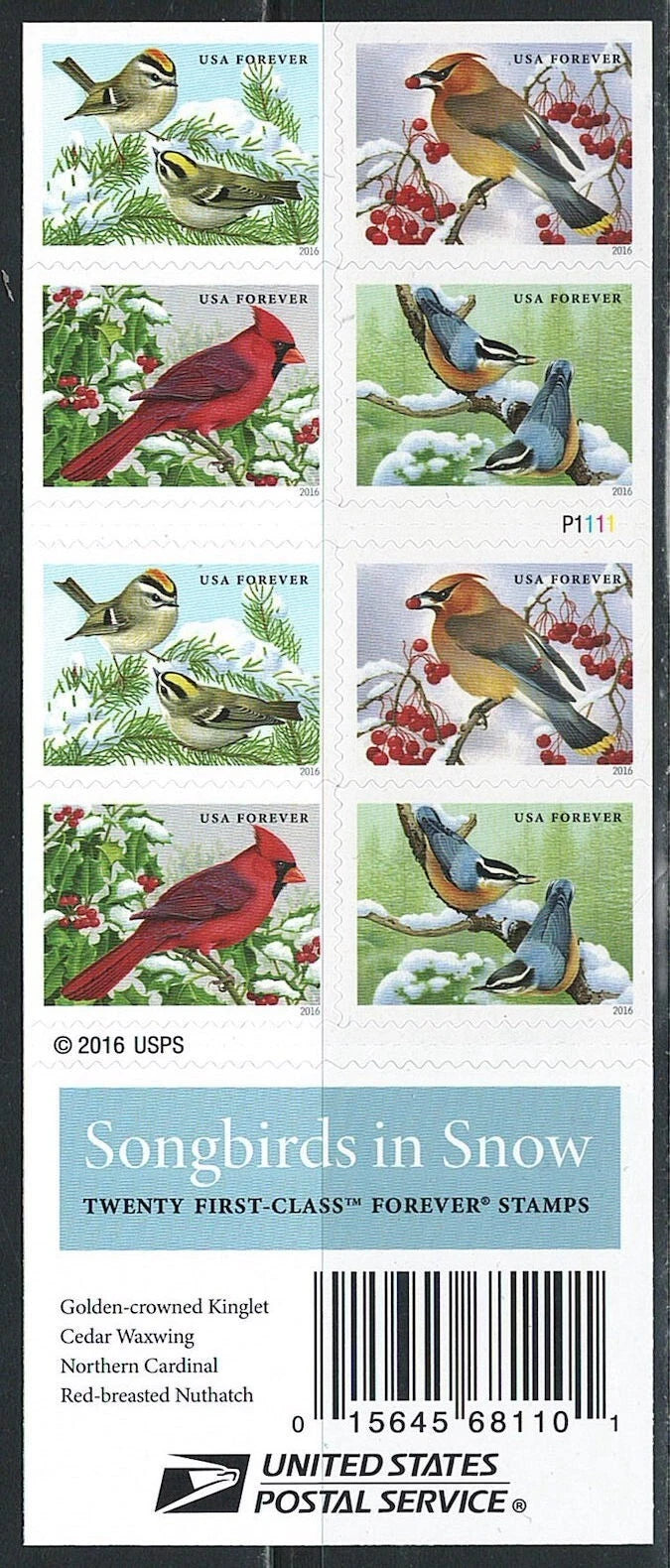 #.2016 US Songbirds in Snow Stamps