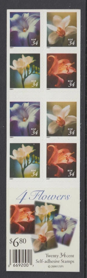 #.2000 US 34c Self Adhesive Four Flowers Stamps